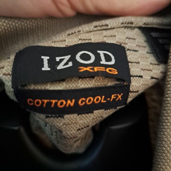 Izod Shirt Mens XL Golf Polo XFG Cotton Cool-FX Tan Brown Print Short Sleeves - Picture 5 of 12